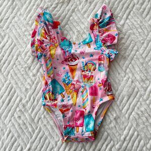 Posh Peanut Ice Cream Print Swimsuit 12-18M Ruffle One Piece